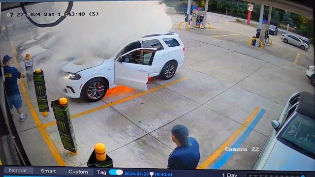 Vehicle Catches Fire Unexpectedly While Parked in Gas Station Parking Lot