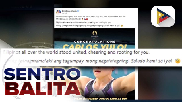 PBBM at First Lady Liza Marcos, nagpaabot ng pagbati at paghanga sa back-to-back gold medals ni Carlos Yulo