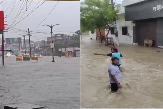 भारी बारिश से पाली-जालोर में बाढ़ जैसे हालात, सड़कें बनीं दरिया, रात से ही जमकर बरस रहा मानसून