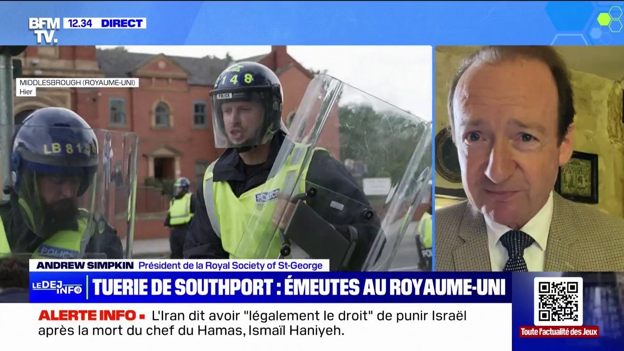 Émeutes au Royaume-Uni: "Je ne reconnais pas mon pays", déplore Andrew Simpkin (président de la Royal Society of St-George)