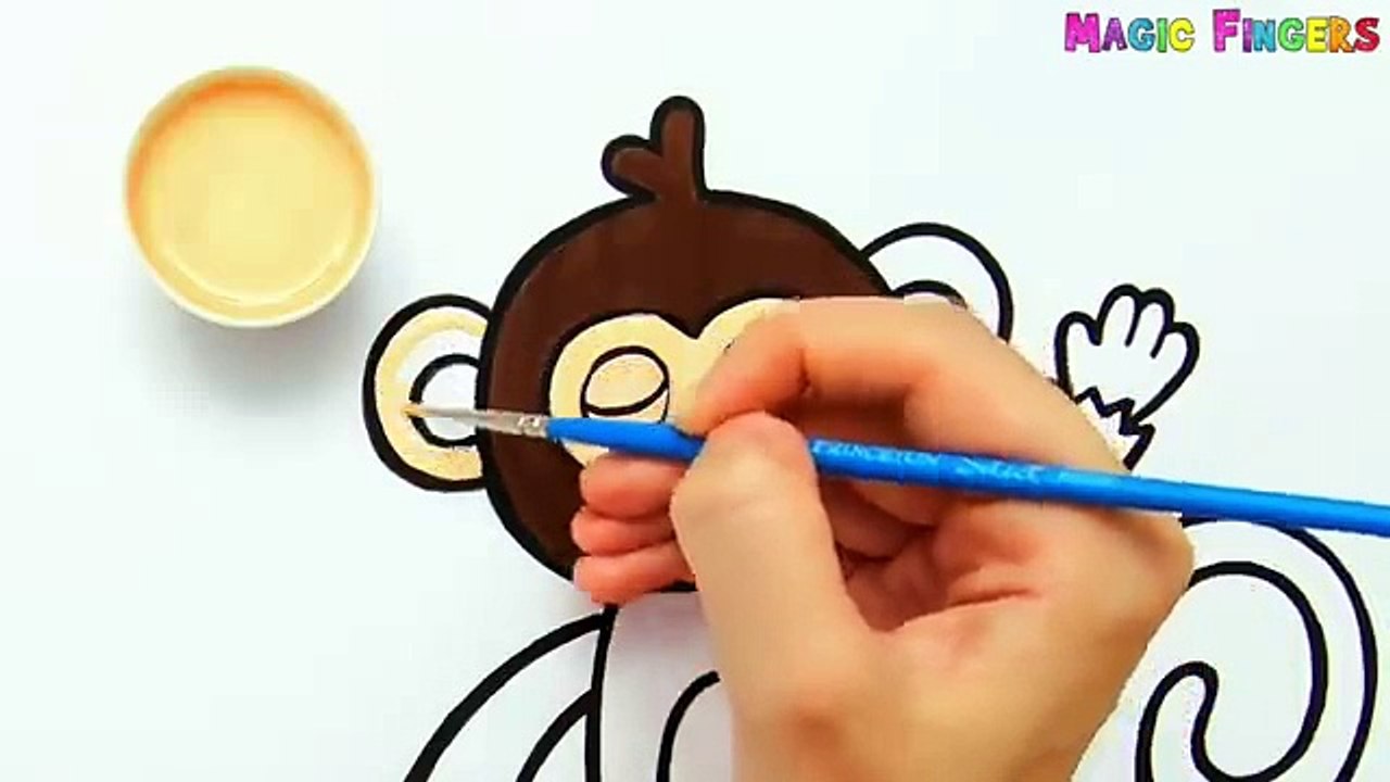 Monkey Eats Banana Picture Drawing, Painting and Coloring for Kids & Toddlers _ Learn Animals #292