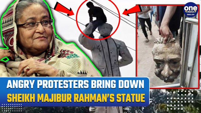 Bangladesh Protests: Sheikh Mujibur Rahman's Statue Vandalised By Protesters as Sheikh Hasina Flees