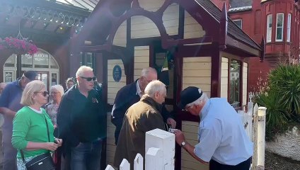 Watch fans lining up to get on the platform in Douglas for the Isle of Man Heritage Transport Festival