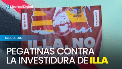 La sede de ERC repleta de pegatinas contra la investidura de Illa