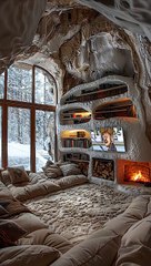 Beautiful view of snowfall from cozy and luxurious room.