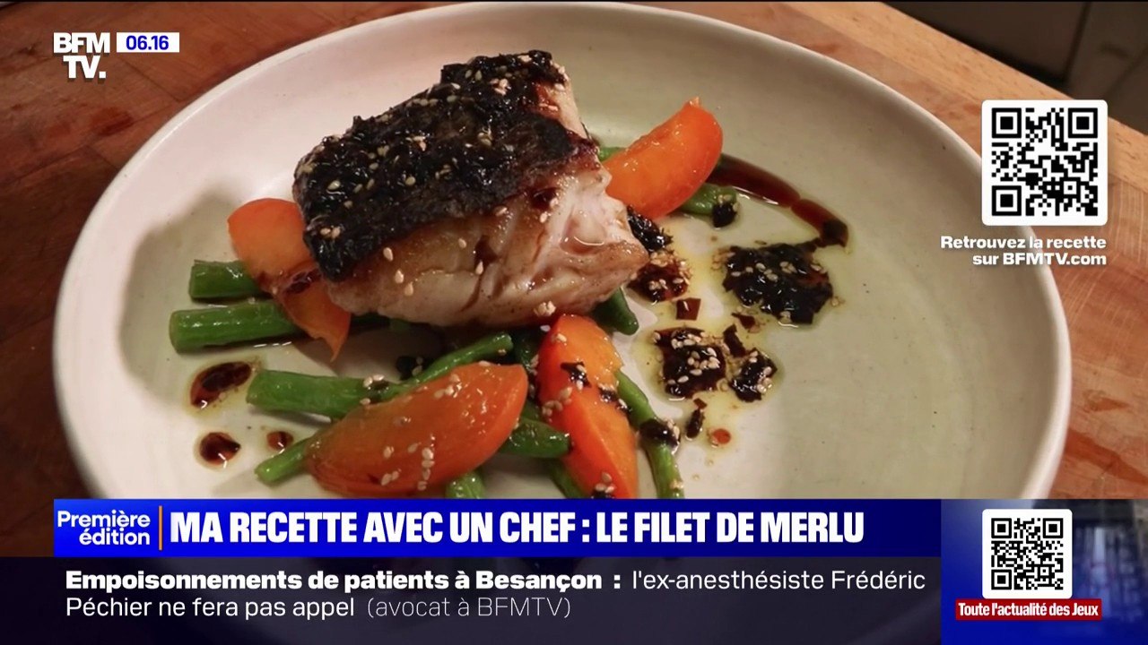 Ma recette estivale avec un chef: testez le filet de merlu sauce soja-algues-sésame haricots-verts et abricots sautés
