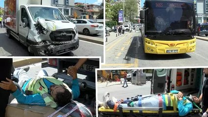 Ataşehir’de otobüs, kamyonet ve motosikletin karıştığı zincirleme kaza kamerada