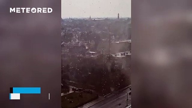 A tornado forms in the middle of the city of Buffalo, New York (USA)
