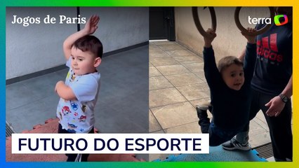 Com apenas três anos, filho de campeão olímpico surpreende seguidores com performance nas argolas