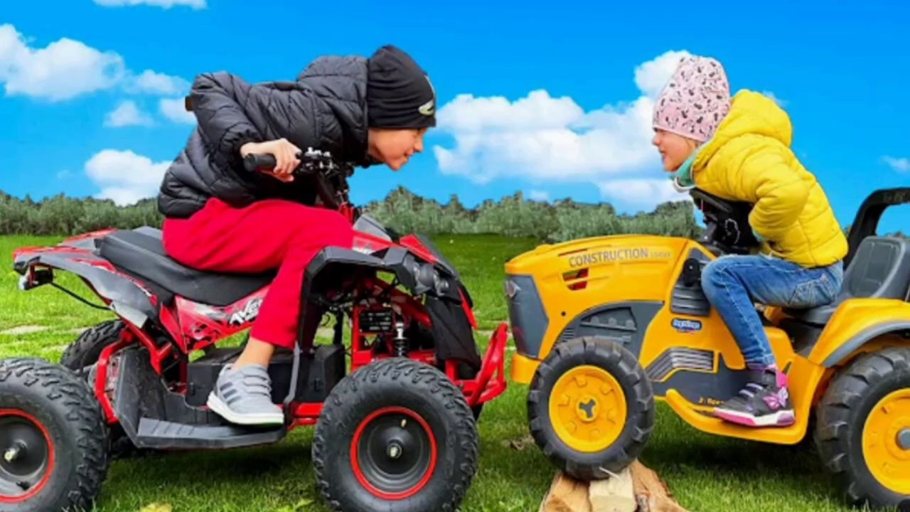 Funny story about Cars. Alex Ride on Power Wheels Tractors. Car Toy Play