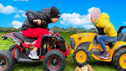 Funny story about Cars. Alex Ride on Power Wheels Tractors. Car Toy Play