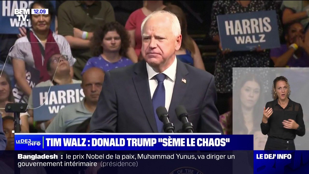 États-Unis: Tim Walz, nommé colistier de Kamala Harris, affirme que Donald Trump "sème le chaos"