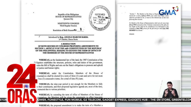 Panukala ng pinsan ng pangulo na si Rep. Barba - gawing 5 taon ang 3 taong termino ng mga kongresista | 24 Oras