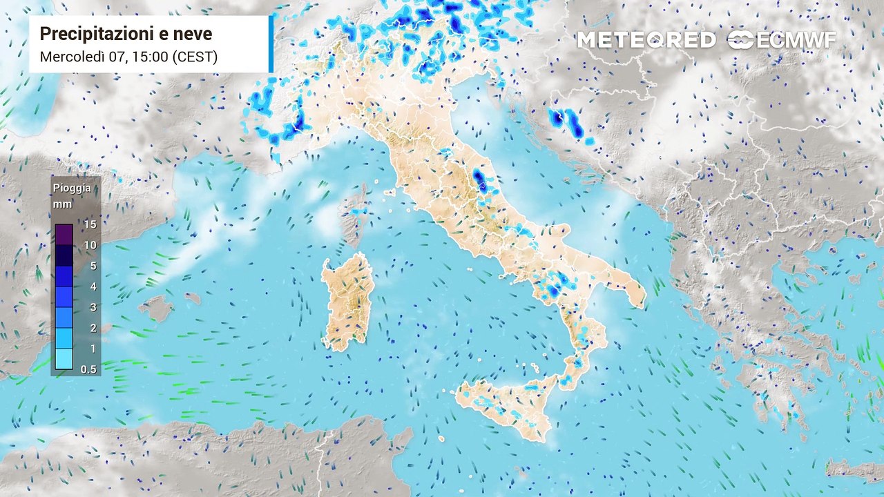 Mappa delle precipitazioni nelle prossime ore
