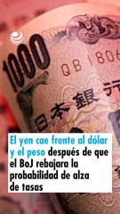 El yen cae frente al dólar y el peso después de que el BoJ rebajara la probabilidad de alza de tasas
