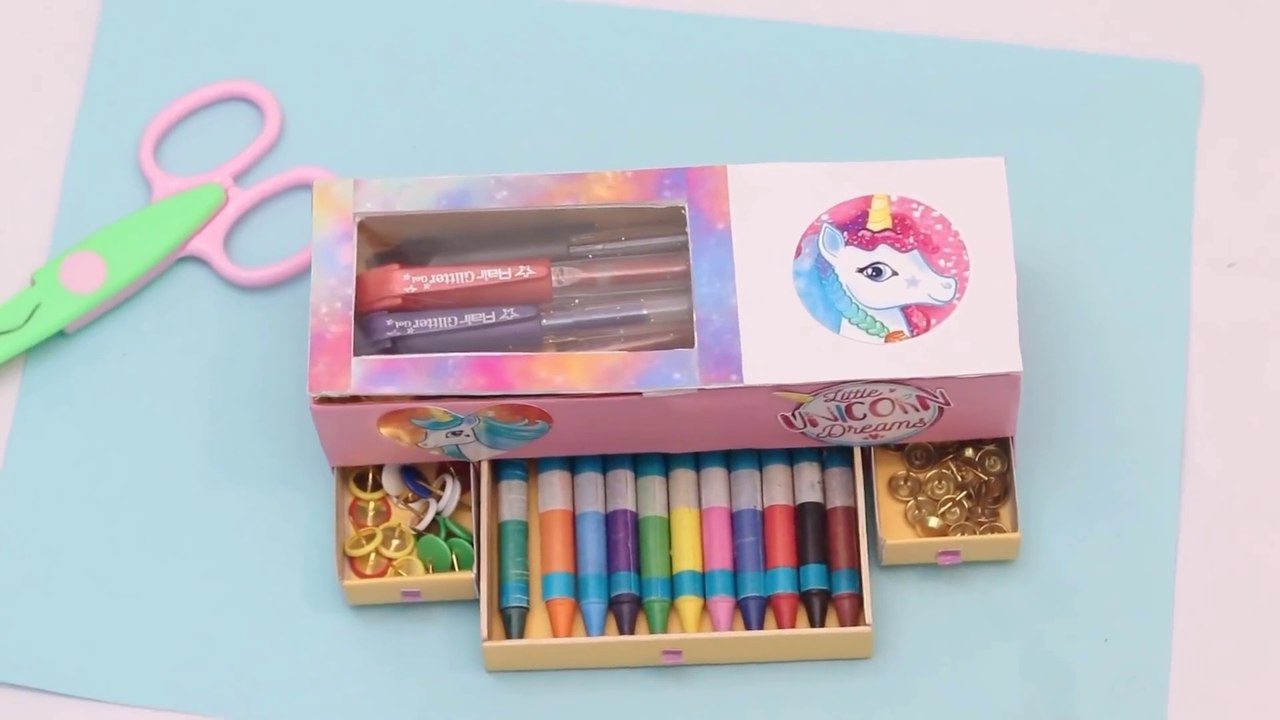 How to make Unicorn pencil box with waste box and matchbox || DIY pencil box easy