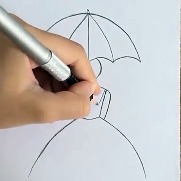 Hand made sketchs for girl with umbrella.