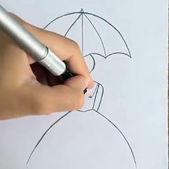 Hand made sketchs for girl with umbrella.