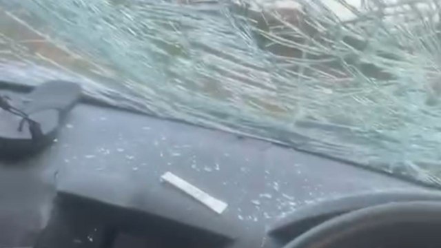 Car stuck in bushes and heavily damaged after unexpected pothole incident