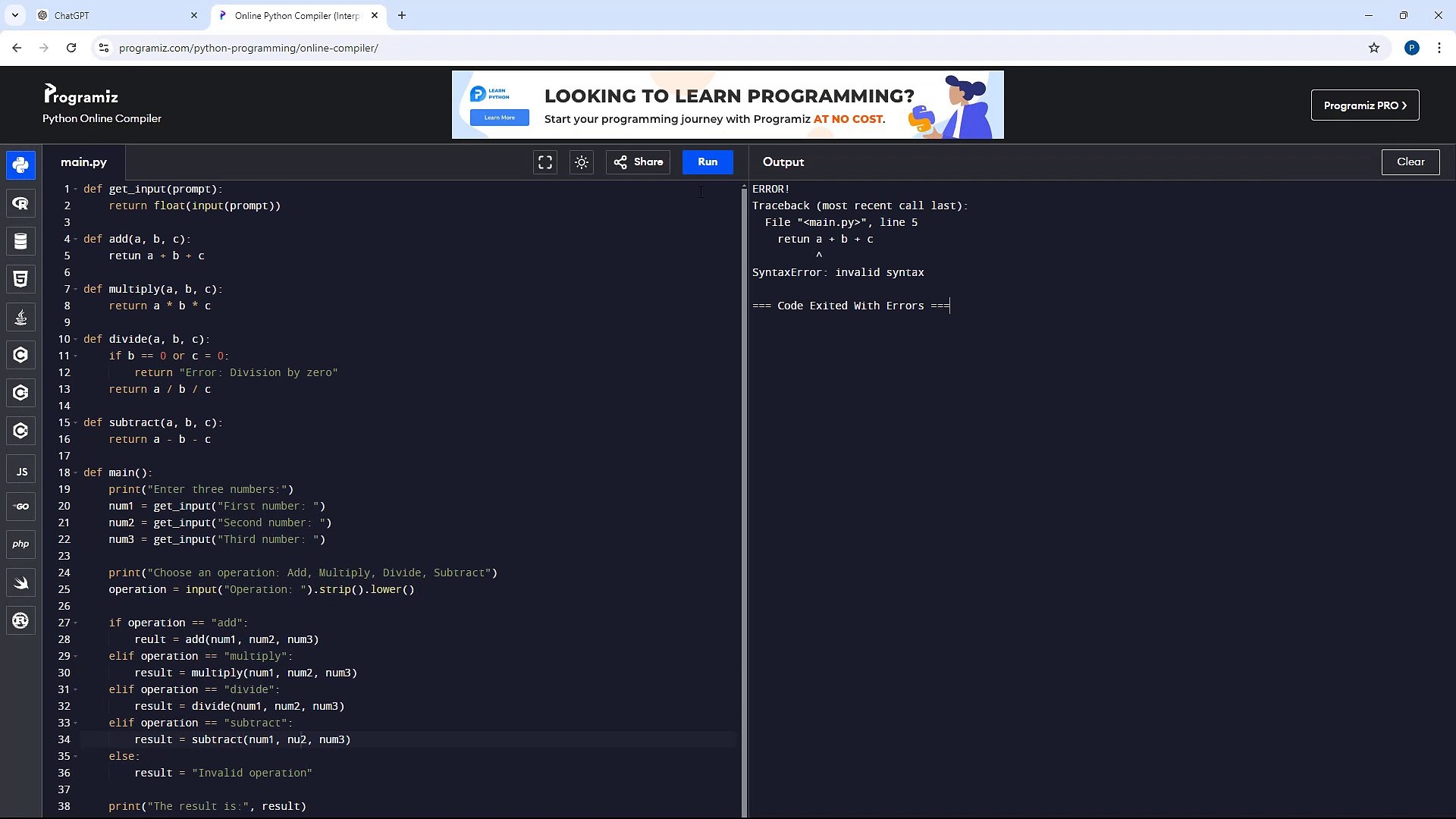 ChatGPT Course Section 15 Debugging Programming Codes
