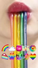 ASMR RAINBOW EMOJI FOOD 무지개 이모지 먹방 (sped up)