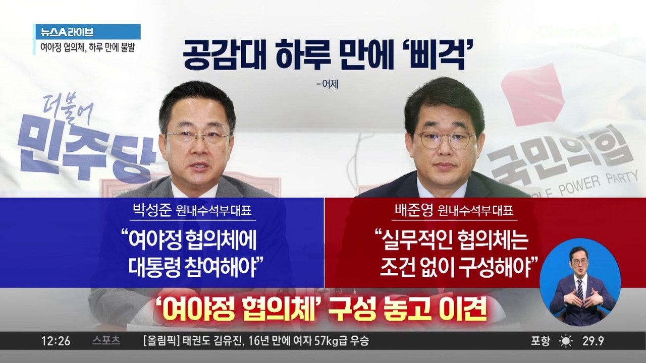 공감대 하루 만에 ‘삐걱’…‘여야정 협의체’ 구성 놓고 이견