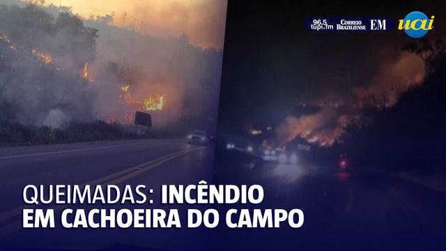 Queimadas em época de seca em Minas: estrada de Cachoeira do Campo em chamas