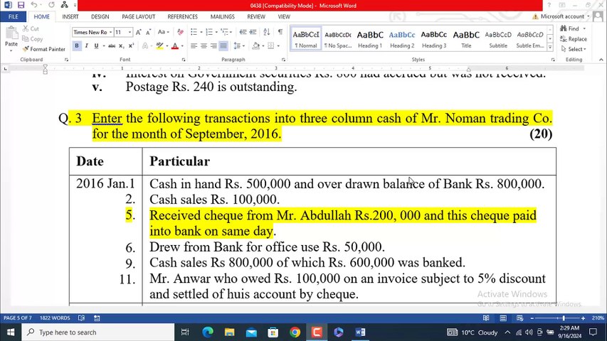 0438 Assignment NO 2 Solution 2022-Autumn 2022-AIOU-Q 3-Principles of Accounting