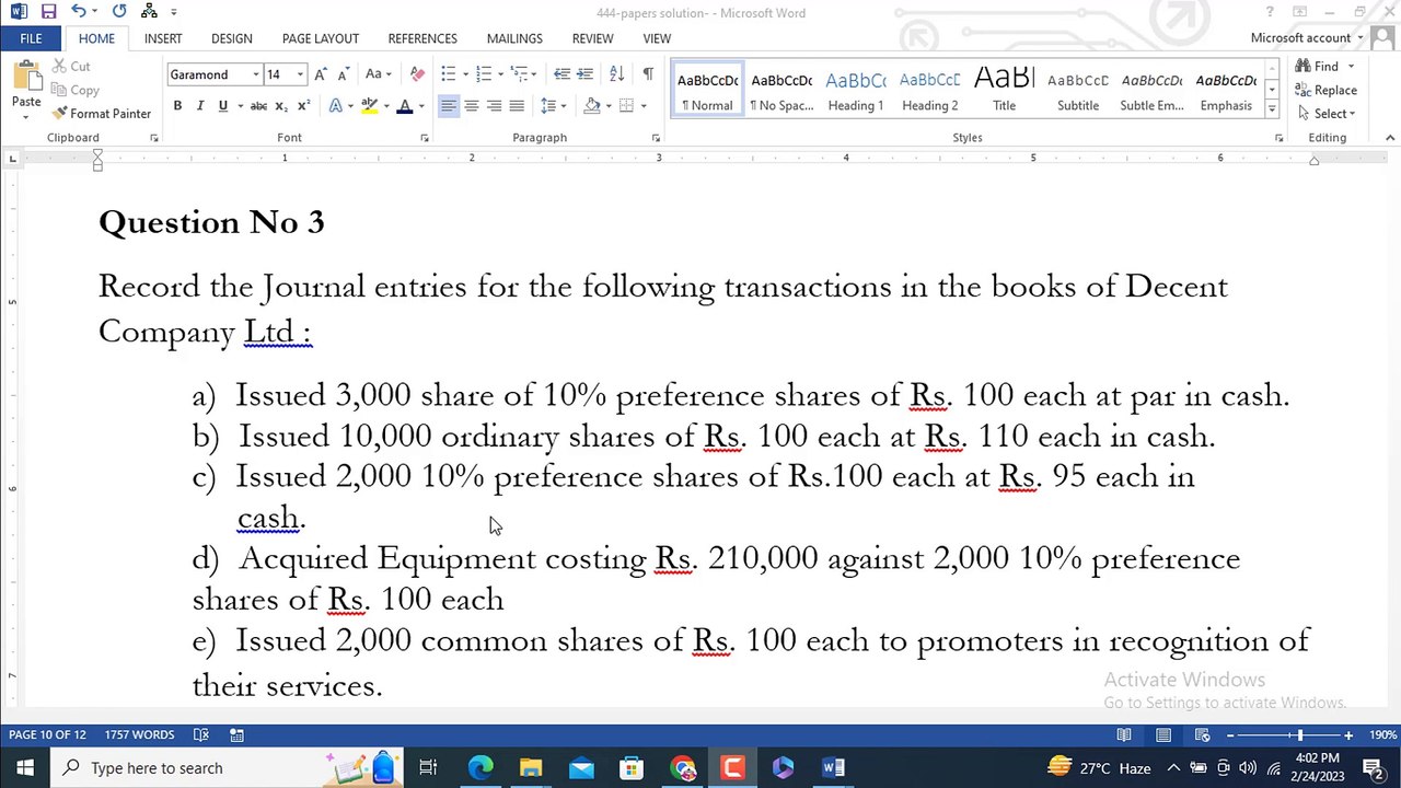 0444 Assignment No 1 solution 2022-Aiou Autumn-Advance Accounting-Q 3