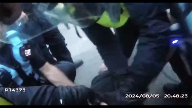 Footage of Michael’s Williams arrest (who was sentenced on Thursday 8 August) and Justin Crimp CCTV from court - BWV - Plymouth riot arrest