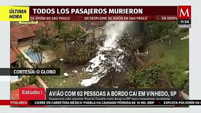 Reportan que NO hay sobrevivientes por el desplome de avión en São Paulo, Brasil