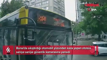 Sıkıştırdığı otobüs kaza yaptı, sürücü yoluna devam etti