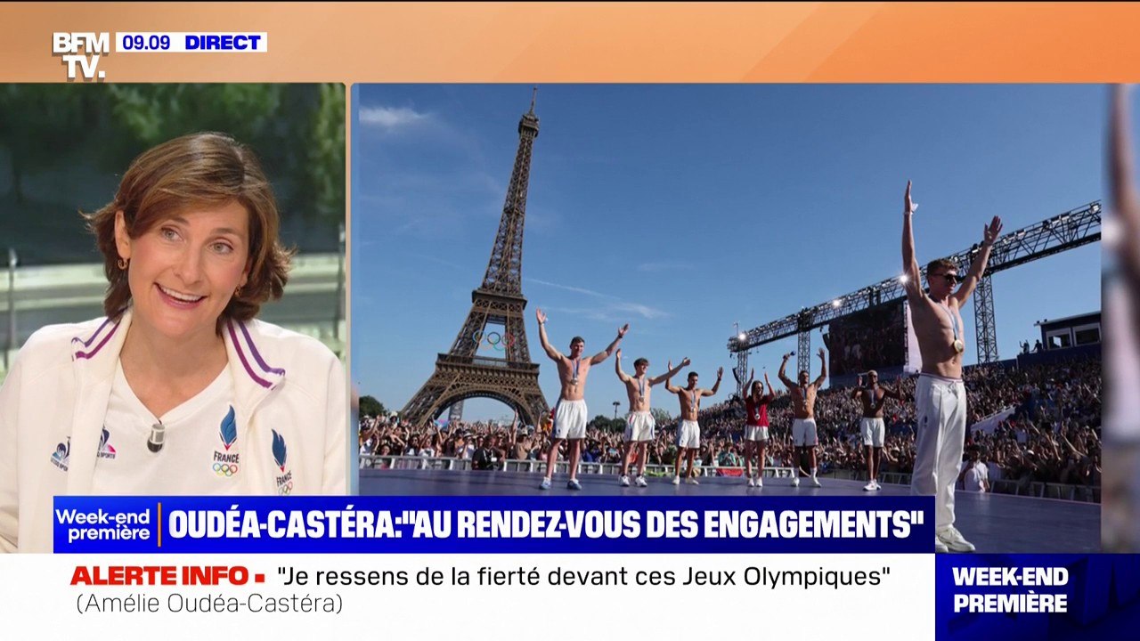 "Ça va être un moment de rassemblement, un moment d'unité", déclare Amélie Oudéa-Castéra, ministre démissionnaire des Sports et des Jeux olympiques, à propos de la parade des athlètes français sur les Champs-Élysées