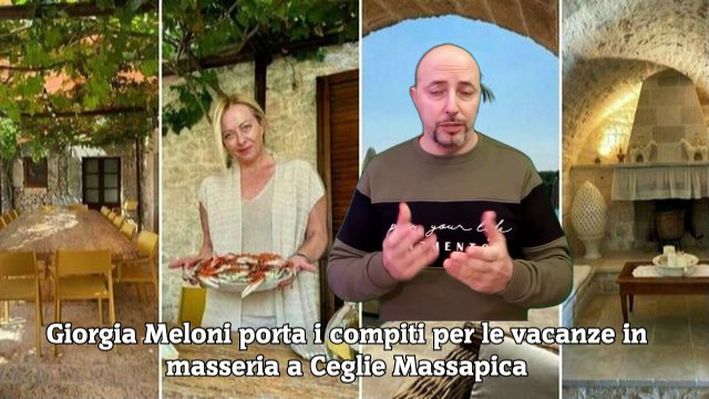 Giorgia Meloni porta i compiti per le vacanze in masseria a Ceglie Massapica