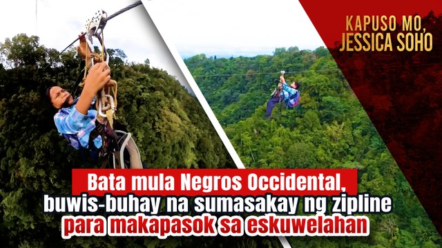 Bata, buwis-buhay na sumasakay ng zipline para makapasok sa eskuwelahan | Kapuso Mo, Jessica Soho