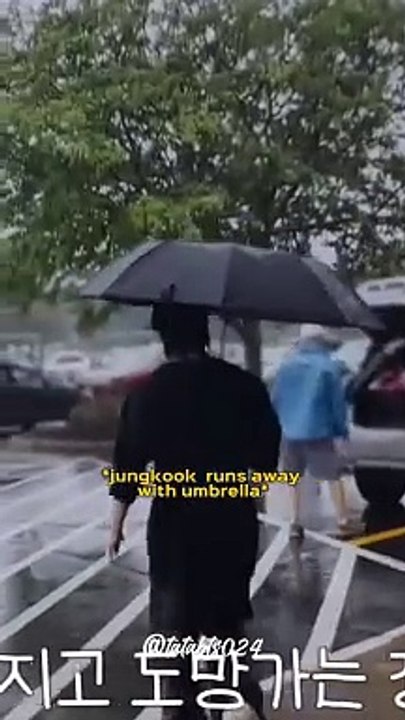 The way Jungkook took the umbrella and run to make Jimin walk in the rain   #rm_jin_suga_jhope_jimin_v_jungkook