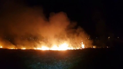 Incêndio toma conta de grande área na PR-486, em Cascavel