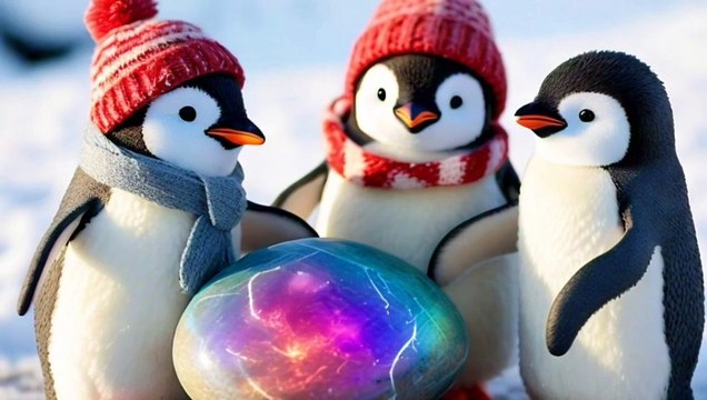 The colorful pebbles and penguin home