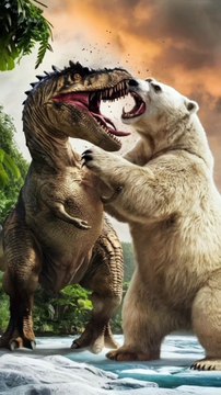 Dinosaur fighting with big polar bear, Dinosaur ki fighting bade barfile bhalu