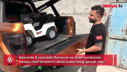 Minik Kerimcan ve down sendromlu Halil İbrahim'in akülü araba sevinci