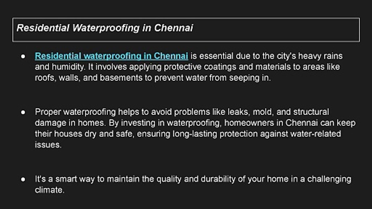 Residential Waterproofing Services in Chennai