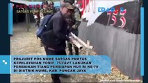Prajurit Pos Nume Satgas Pamtas Kewilayahan Yonif 753/AVT Lakukan Perbaikan Tiang Persiapan Hut RI Ke-79 Di Distrik Nume, Kab.Puncak Jaya