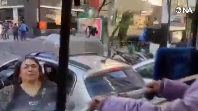 Una mujer le rompió el vidrio a un colectivo