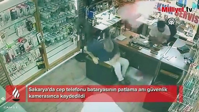 Cep telefonu bataryasının patlama anı güvenlik kamerasınca kaydedildi