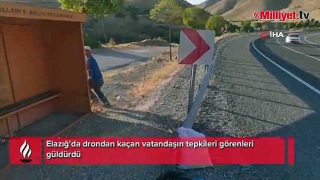 Dronu görünce kaçmaya başladı! Tepkiler görenleri güldürdü