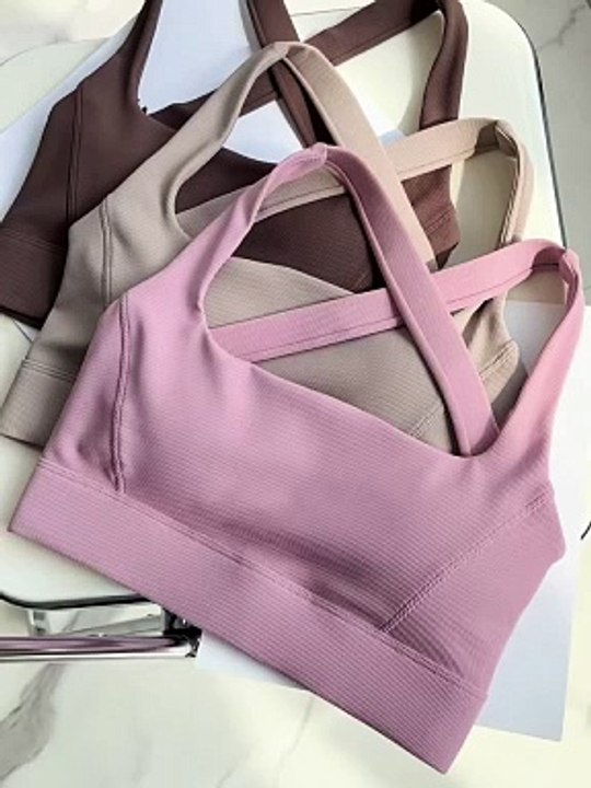 Criss Cross Sports Bra Medium Support Brushed  Gym Fitness Workout Push Up Bra with Removable Padding