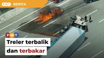 Treler terbalik dan terbakar berhampiran Tol Jalan Duta
