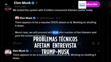 Elon Musk diz que entrevista a Trump foi afetada por ciberataque