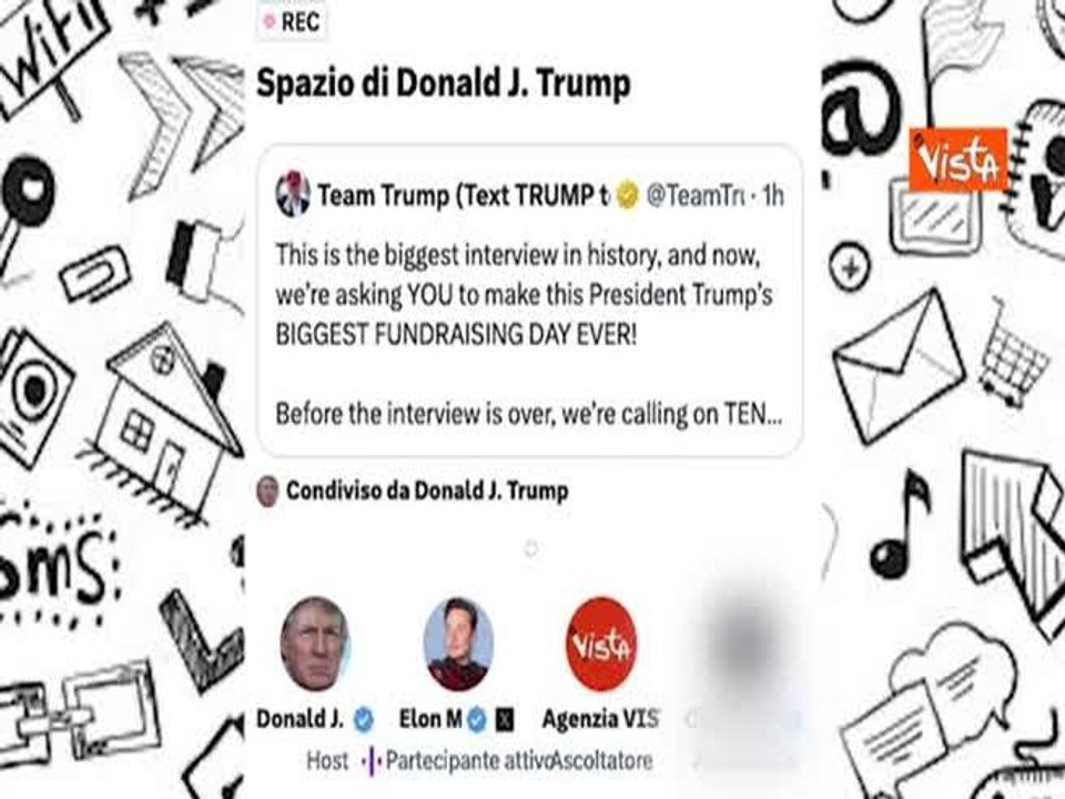 Diretta Trump-Musk in ritardo per problemi tecnici, il patron di X: "Attacco per non farlo parlare"