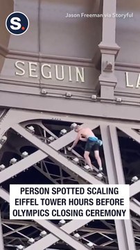 Person Spotted Scaling Eiffel Tower Hours Before Olympics Closing Ceremony